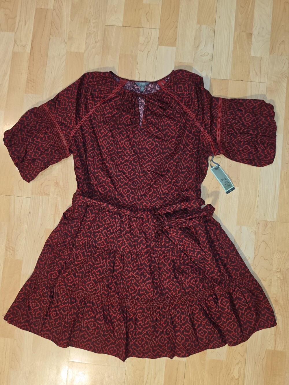 Terra & Sky Women's Plus Mini Dress w/ 3/4 Length Puff Sleeves 1X 16W - 18W NEW - Picture 2 of 9